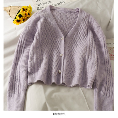 Sweater women's Plaid loose thin solid color sweater Korean V-neck  1884