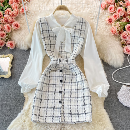 Celebrity temperament V-neck vest vest skirt white shirt  2869