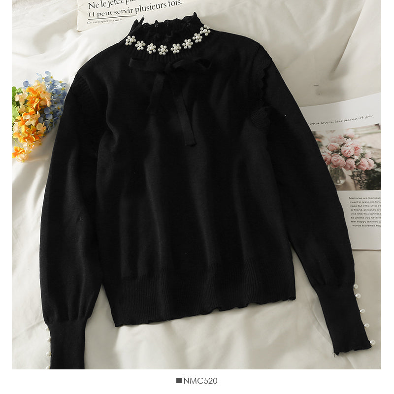 Sweet Wind Nail Bead Fliege Stehkragen Pullover Top 1822