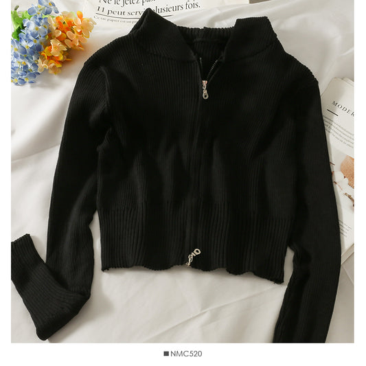 Gestreifter schmaler Kapuzenpullover Zip Cardigan Langarm 1766