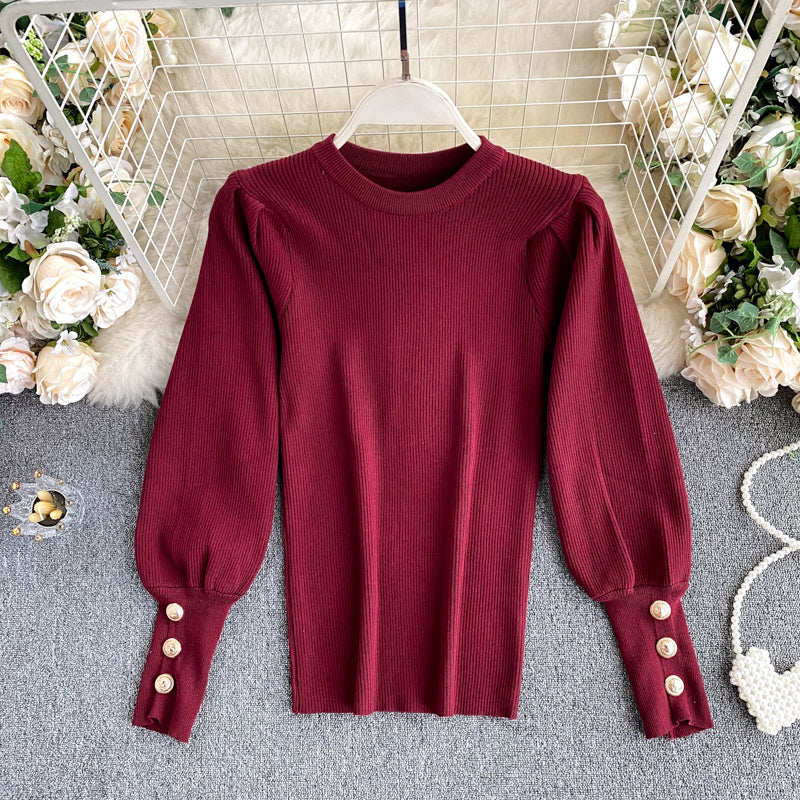 Top Damen-Blasenärmel innen und außen Wollpullover 1574
