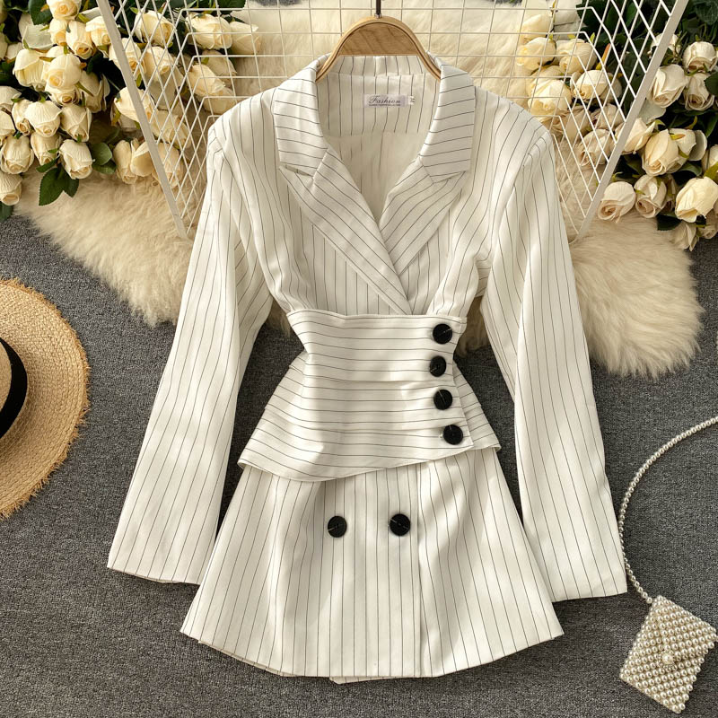 Women's suit coat women's Retro stripe design feeling waist quality commuter  1488