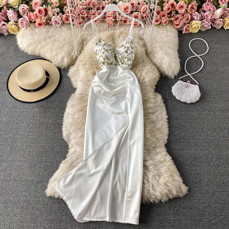 Split skirt Strapless suspender dress  2815