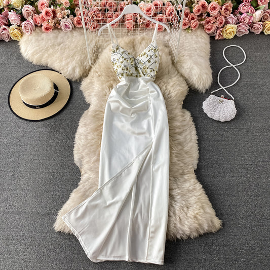Split skirt Strapless suspender dress  2815