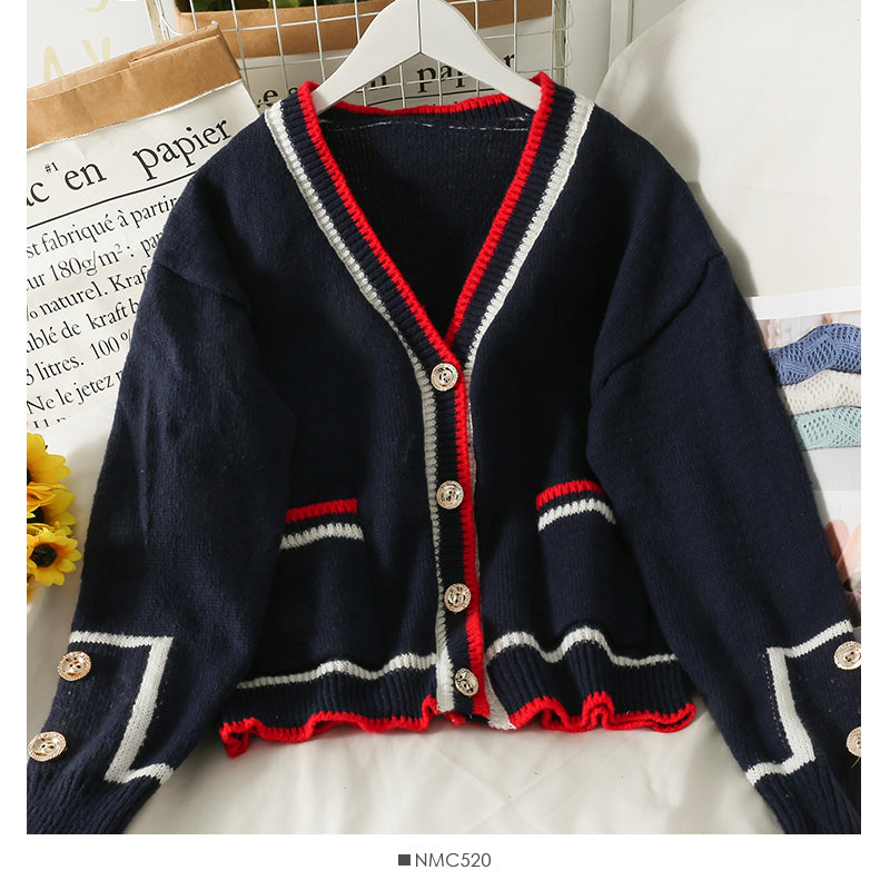 Sweater women's striped low neck single breasted cardigan over top  1984