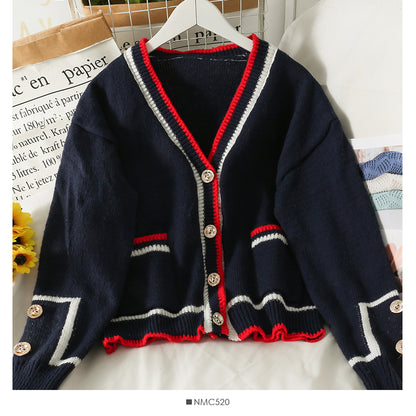 Sweater women's striped low neck single breasted cardigan over top  1984