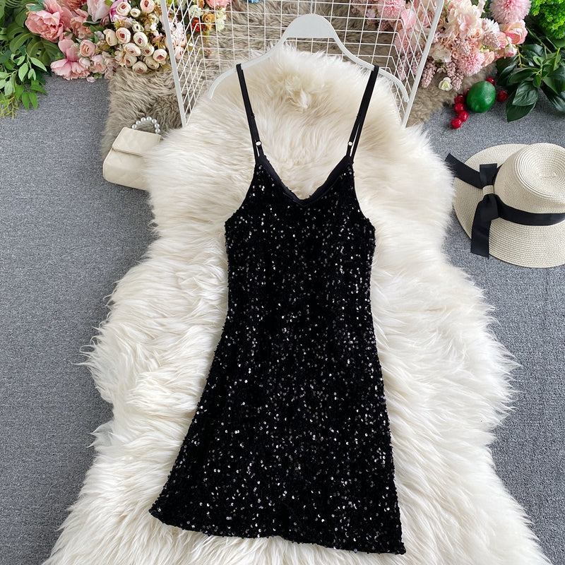 Sequin slim sexy hip strap dress  3140