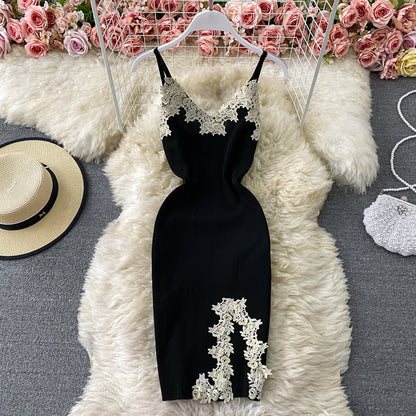 Suspender skirt sexy split hip dress  3037