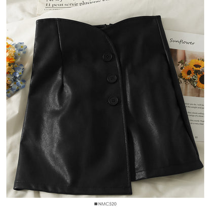 Unregelmäßiger kurzer Rock mit drei Knöpfen und hoher Taille für Damen 2615