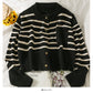 Stripe short loose thin single breasted cardigan women's sweater  2006