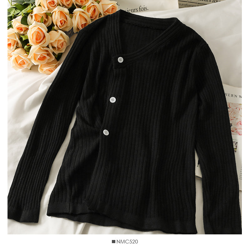 Han Fan irregular single breasted V-Neck long sleeve sweater female  2038