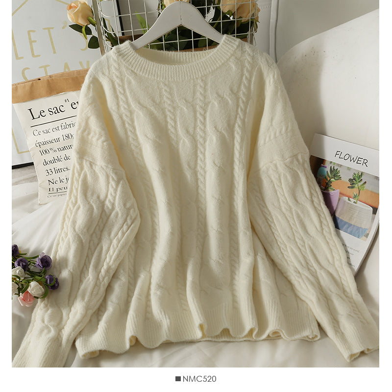 Sweater women's Hemp pattern loose and thin long sleeve Pullover Top  1985