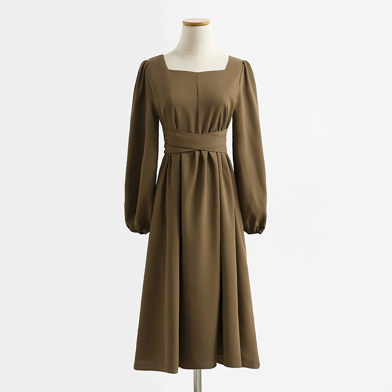 Temperament goddess style design sense of minority black square neck dress  2341