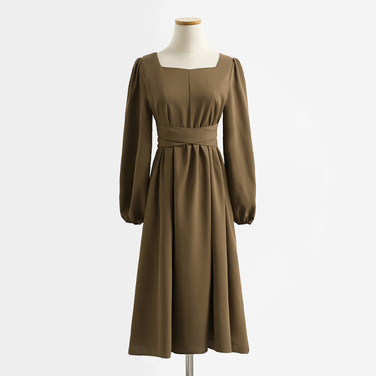 Temperament goddess style design sense of minority black square neck dress  2341