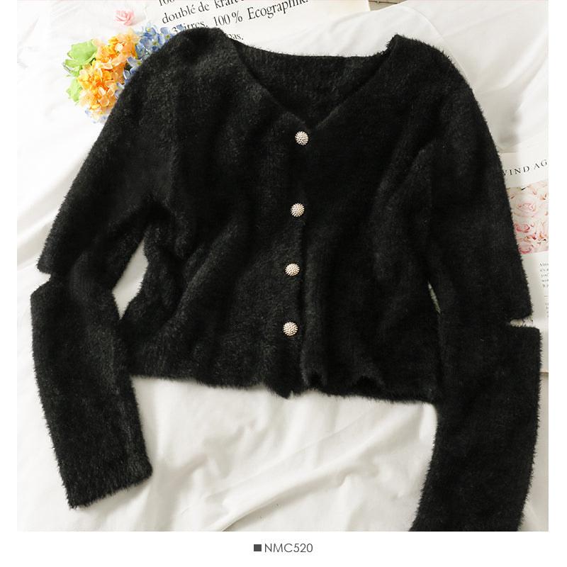 Sweater women's autumn wear broken copper long sleeve single breasted cardigan top  2004