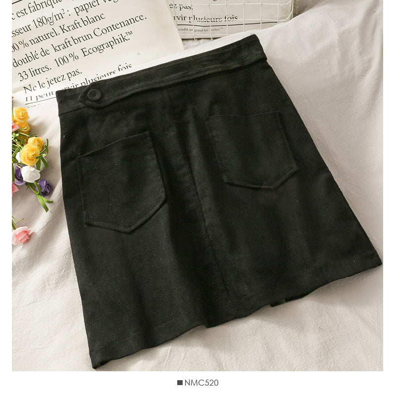 Simple and versatile solid high waist casual A-line skirt  2665