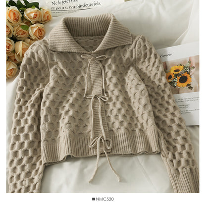 Korean bow tie tie short slim long sleeve sweater women  1888