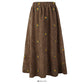 Retro embroidered elastic waist thin medium length A-line skirt  2516