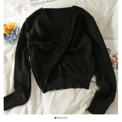 Französische Minderheit, kurzer Nabel, freiliegender, dünner, langärmliger Pullover 1772