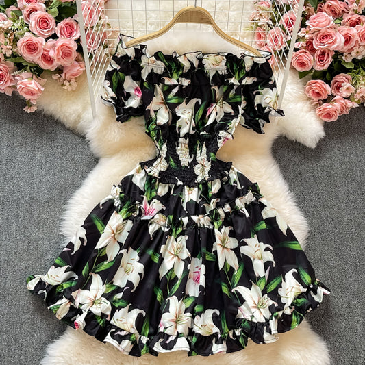 Rockkleid in A-Linie mit Rüschenaufdruck 3194