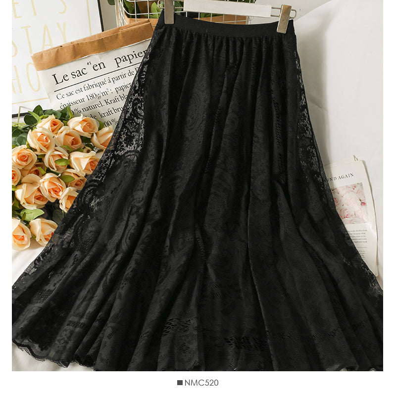 Hollow out hook flower medium length skirt  2579