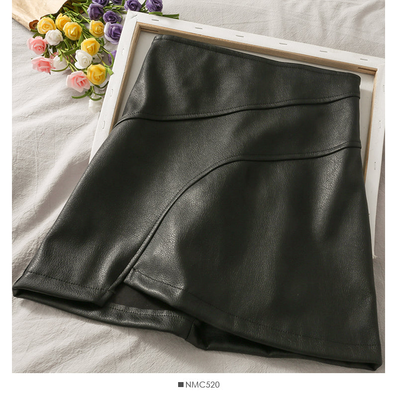 New foreign style high waist thin short leather skirt  2672