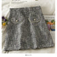 Hong Kong style retro Plaid tweed nail bead high waist hip wrap skirt female  2539