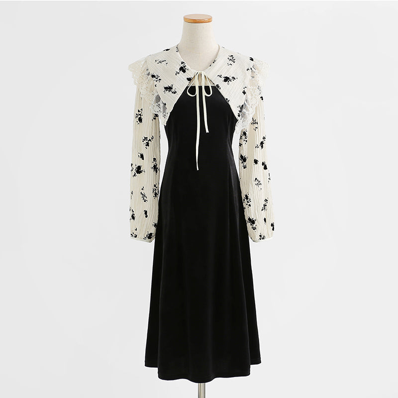 New style temperament small black dress early autumn fashion golden velvet dress  2237