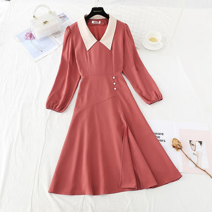 Narrow waist and slim temperament French retro care machine split skirt  2391