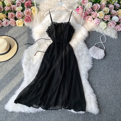 Sexy suspender shoulder and waist show thin fairy skirt  2766