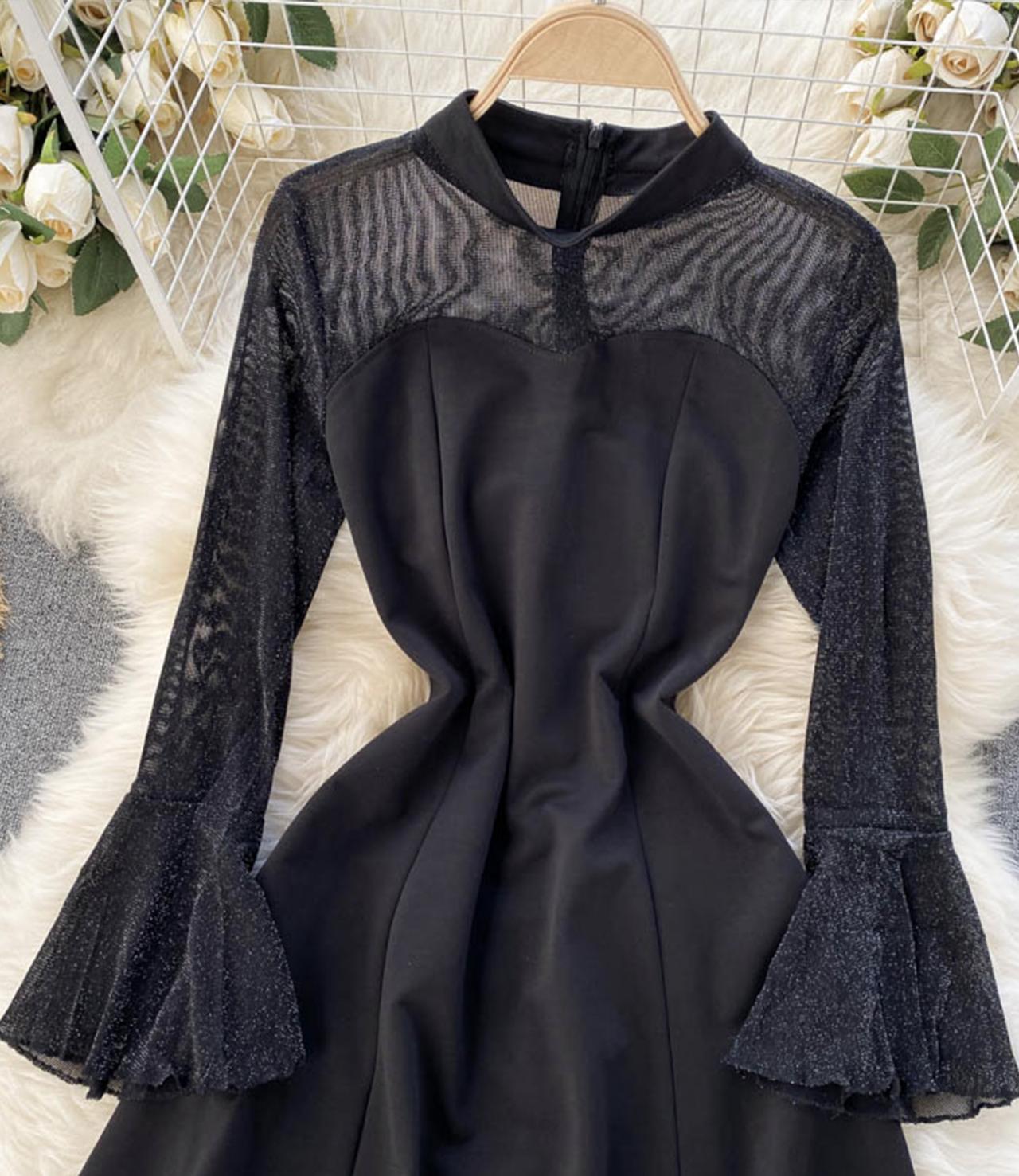 Black A line long sleeve dress  1299