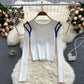 Strickbluse Damen Nischendesign ausgehöhlt farblich passend lange Ärmel 1588
