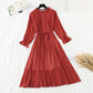Wave point dress new autumn and winter dress French retro broken flower chiffon long skirt  2128