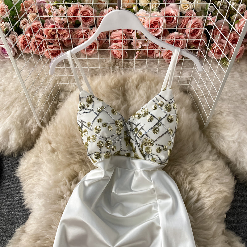 Split skirt Strapless suspender dress  2815