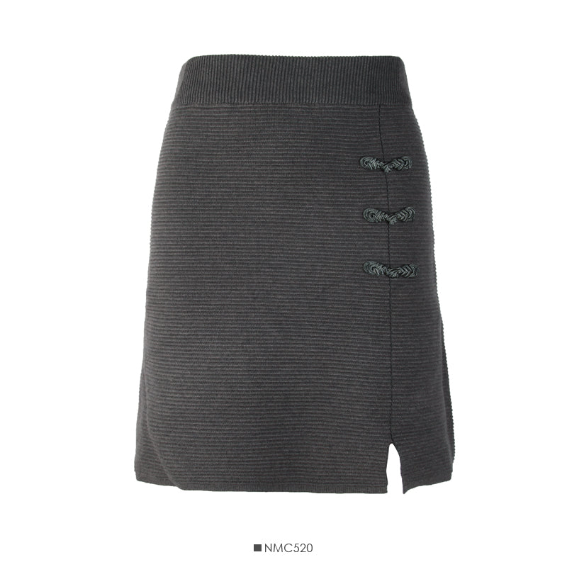 Dünner, gestreifter Rock in A-Linie im Hongkong-Stil mit Retro-Scheibenschnalle, elastischer Taille 2644
