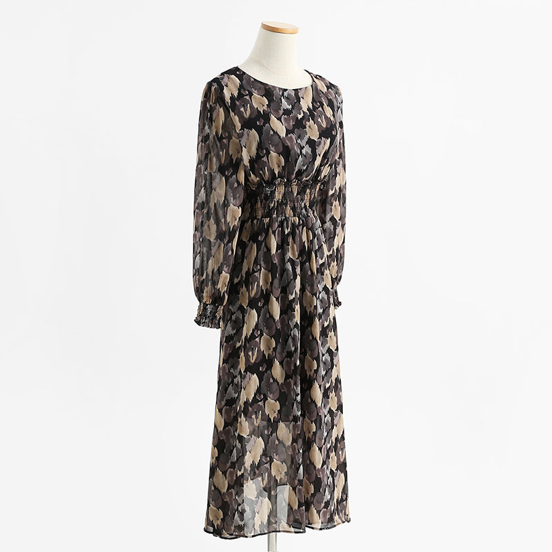Chiffon Dress gentle wind retro French floral skirt bottomed long skirt  2333