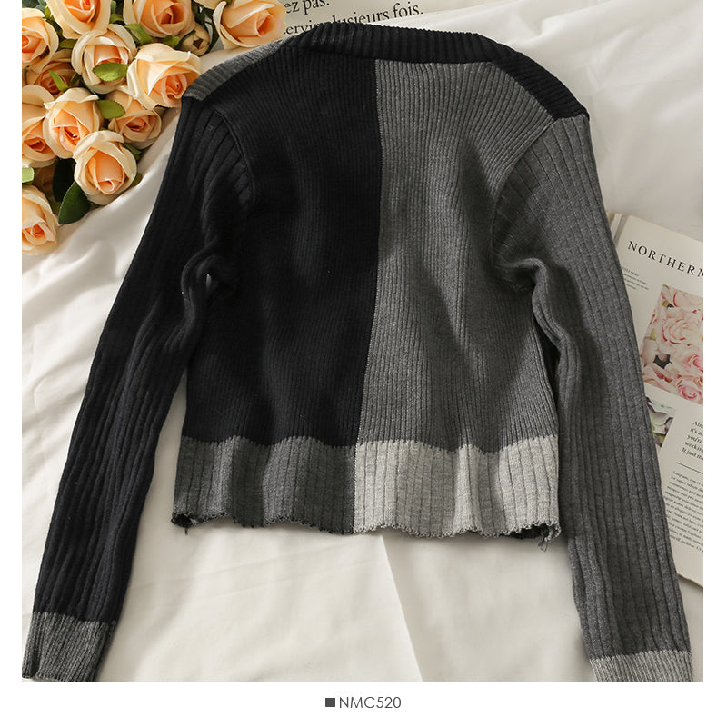 Retro contrast stitching loose and thin three button T-shirt for women  1885