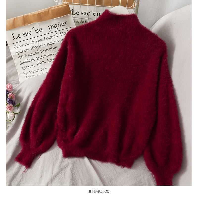 Herbst und Winter süßer und vielseitiger Pullover mit halbhohem Kragen und langen Ärmeln 1922
