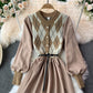 Rundhals-Cord-Strickkleid 3021