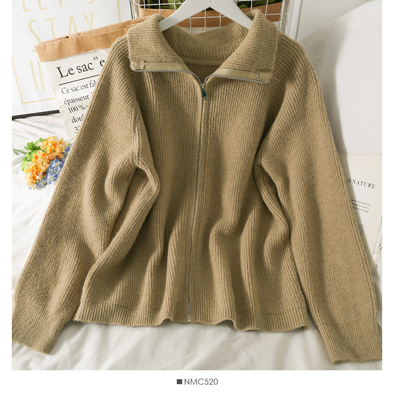 Han Fan high neck loose and thin zipper medium length sweater women  1977