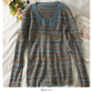 Han Fan retro stripe medium long tight long sleeve T-shirt  2068