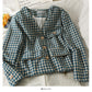 Korean retro three button short thousand bird lattice small suit for women  2087