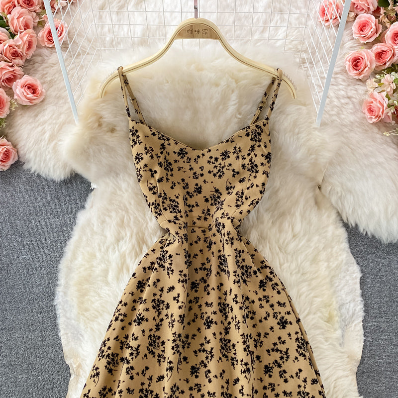 Gentle wind lady floral suspender skirt  3010
