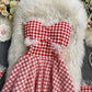 Strapless Plaid Dress waist A-line short skirt  3413