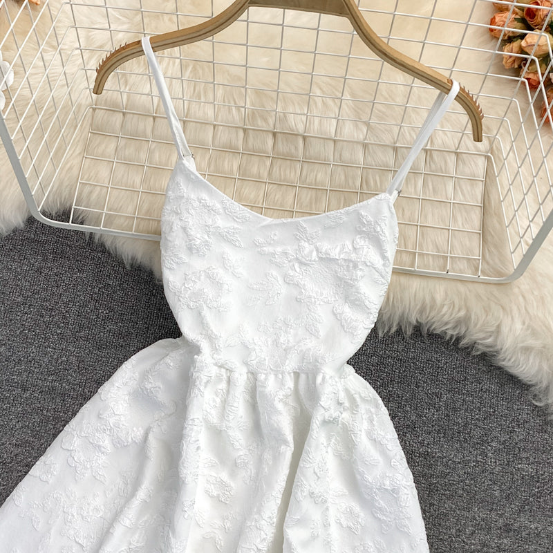 Sweet fluffy Jacquard Dress high waist Princess suspender skirt  2789
