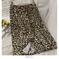 Hong Kong retro leopard print medium length high waist split one-step skirt  2662
