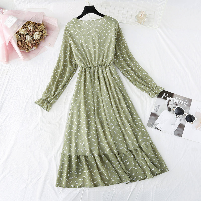 French retro Floral Dress Chiffon Dress fairy super fairy series  2376