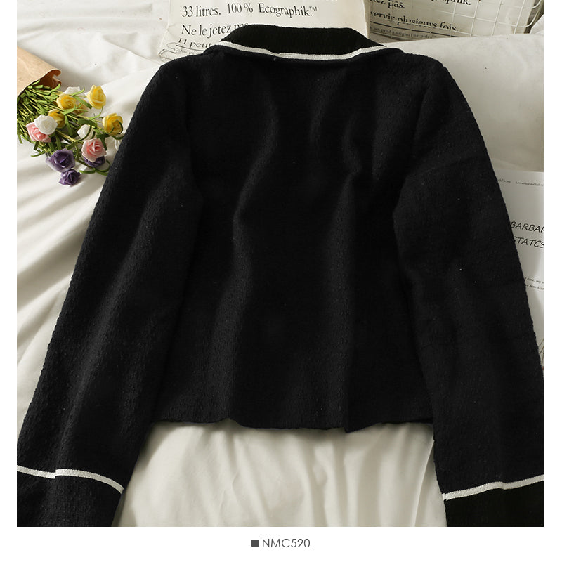 Korean color matching stripe suit collar single breasted cardigan jacket  2122