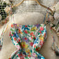 Vintage Floral off shoulder suspender skirt  2841