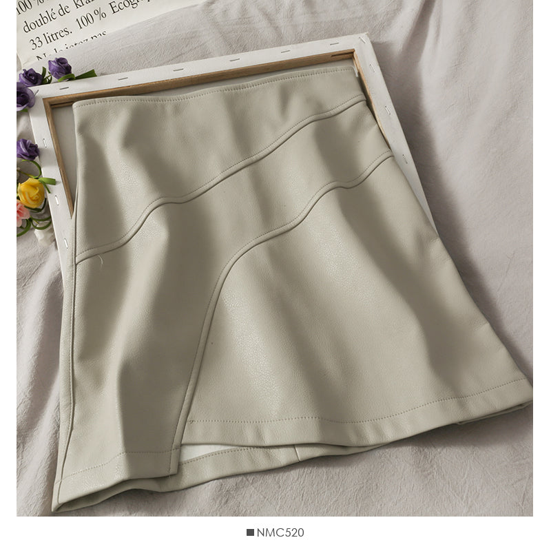 New foreign style high waist thin short leather skirt  2672